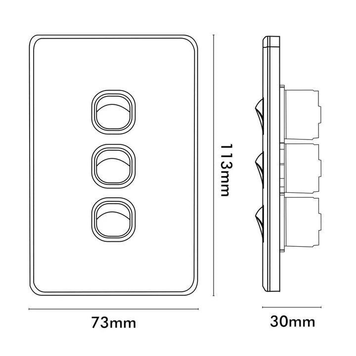 3 Gang Vertical Light Switch Black