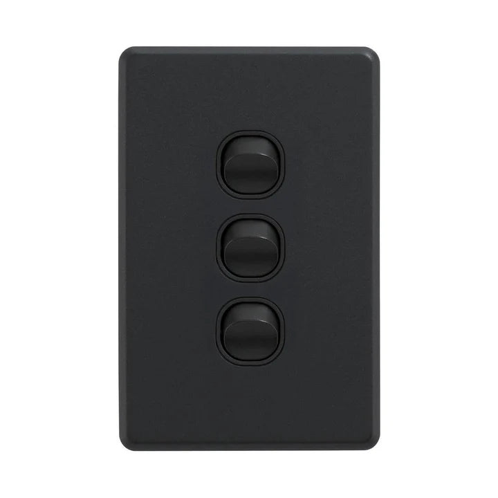 3 Gang Vertical Light Switch Black