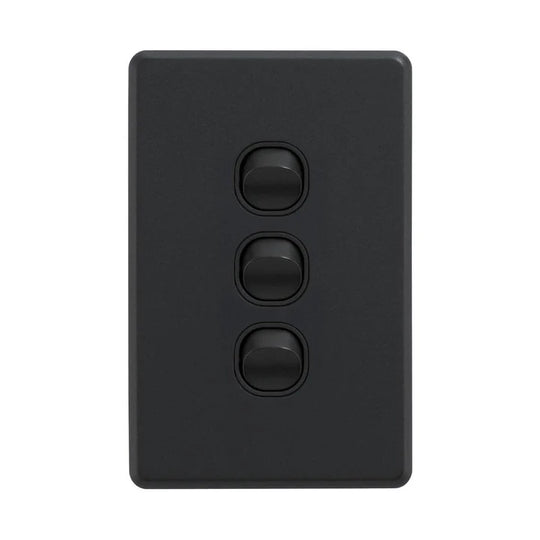 3 Gang Vertical Light Switch Black