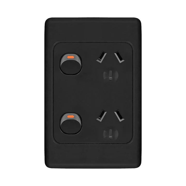 Double Pole 10A Double GPO PowerPoint Vertical Black