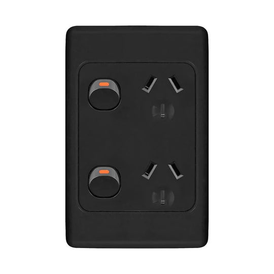 Double Pole 10A Double GPO PowerPoint Vertical Black