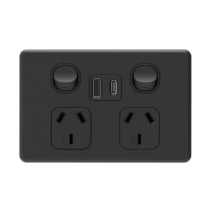 Double Pole 10A Double GPO Powerpoint Inc USB / USB-C 4.2A - Black