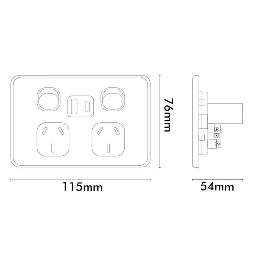 Double Pole 10A Double GPO Powerpoint Inc USB / USB-C 4.2A - Black