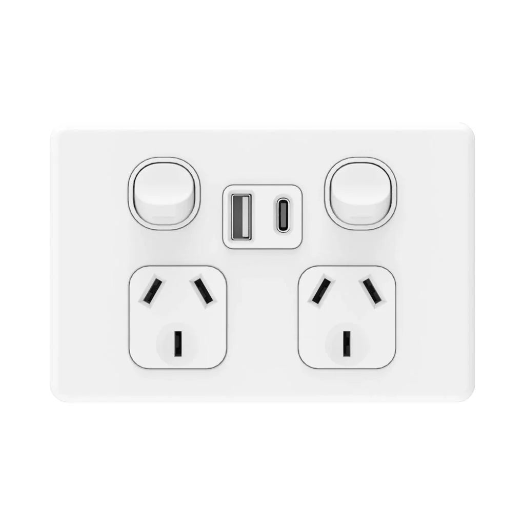 Double Pole 10A Double GPO Powerpoint Inc USB / USB-C 4.2A - White